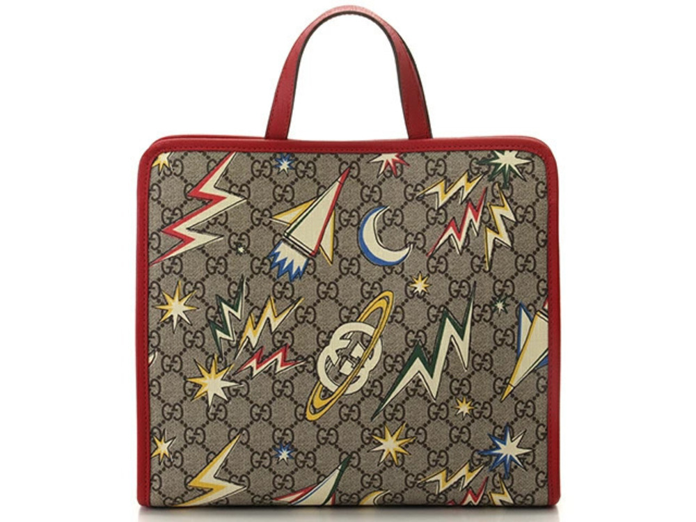 Gucci Space GG Supreme Tote Bag Leather Beige Cream Red Multi
